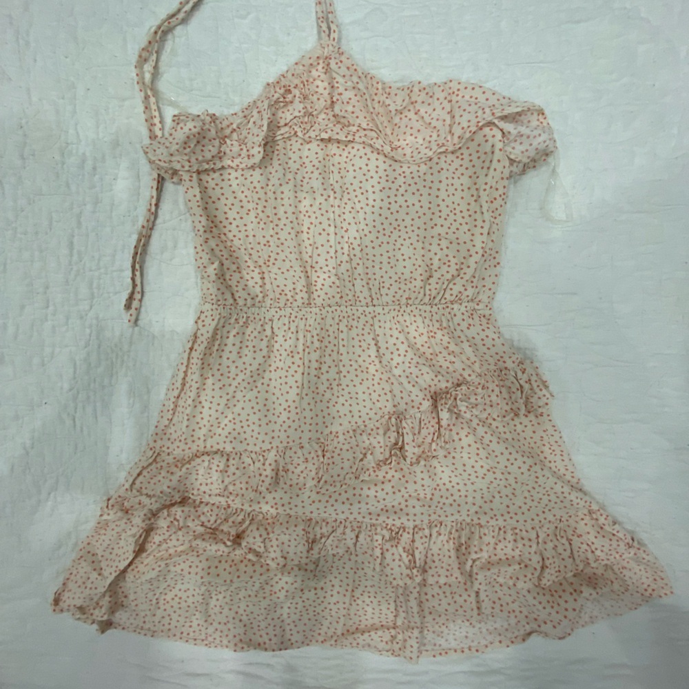 Sadie & Sage Halter Ruffle Tiered Mini Dress in Blush Polka Dot  Small​​ - Picture 2 of 5